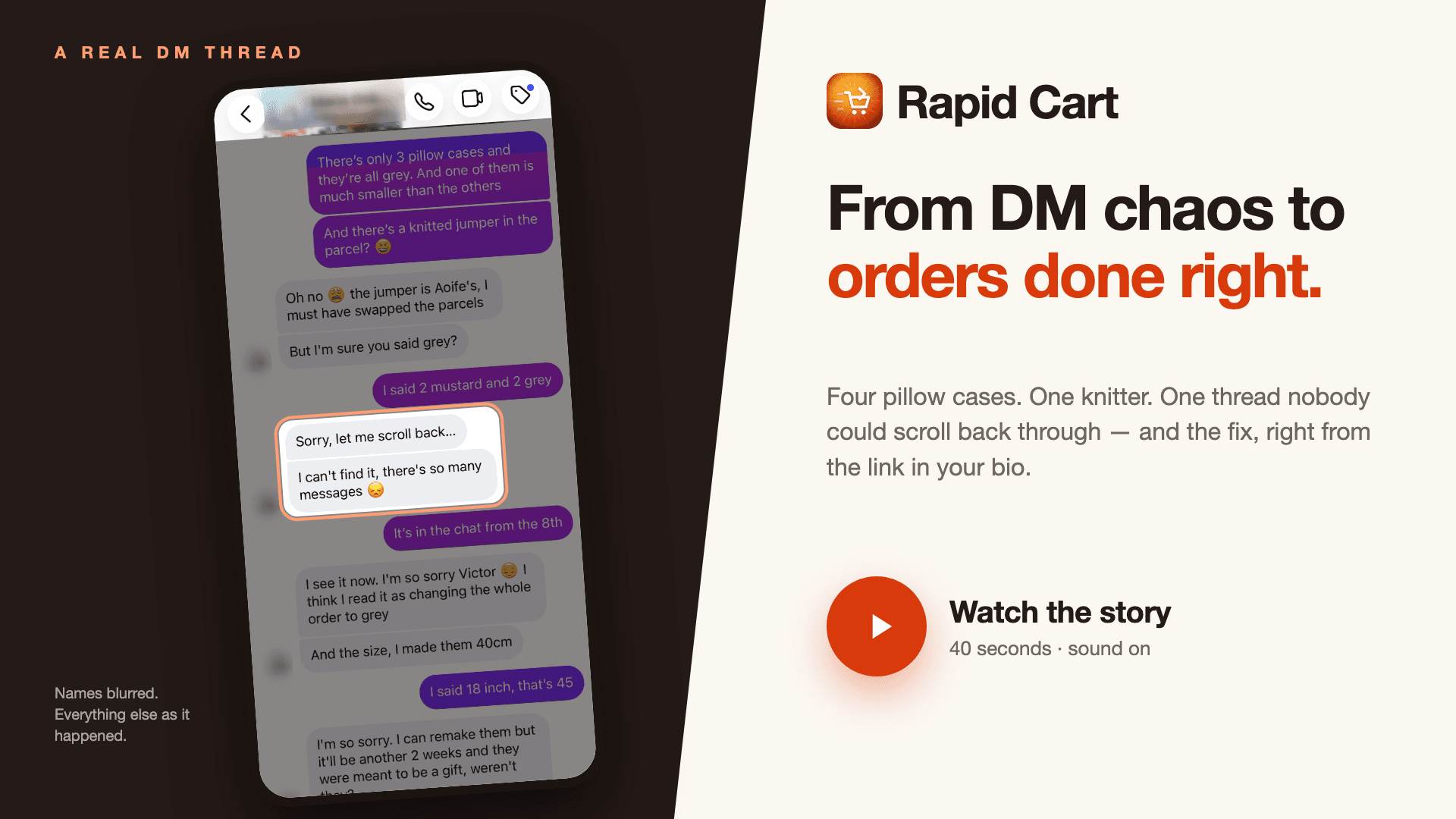 From DM chaos to a clean order — watch how it works